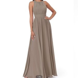 Azazie Luz Lace Chiffon Floor-Length Dress in Taupe, size A12